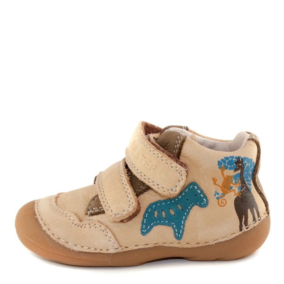 Premium quality first walker with genuine leather lining and upper in light brown with Africa theme. Thanks to its high level of specialization, D.D. Step knows exactly what your child’s feet need, to develop properly in the various phases of growth. The exceptional comfort these shoes provide assure the well-being and happiness of your child.