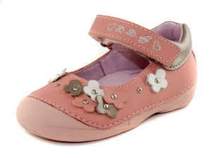 D.D. Step Toddler Single Strap Girl Sandals/Dress Shoes Light Pink With Flowers - Supportive Leather From Europe Kids Orthopedic - shoekid.ca