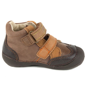 D.D. Step Toddler Boy Shoes Brown With Orange Stripe - Supportive Leather From Europe Kids Orthopedic - shoekid.ca