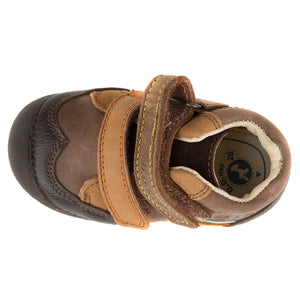 D.D. Step Toddler Boy Shoes Brown With Orange Stripe - Supportive Leather From Europe Kids Orthopedic - shoekid.ca