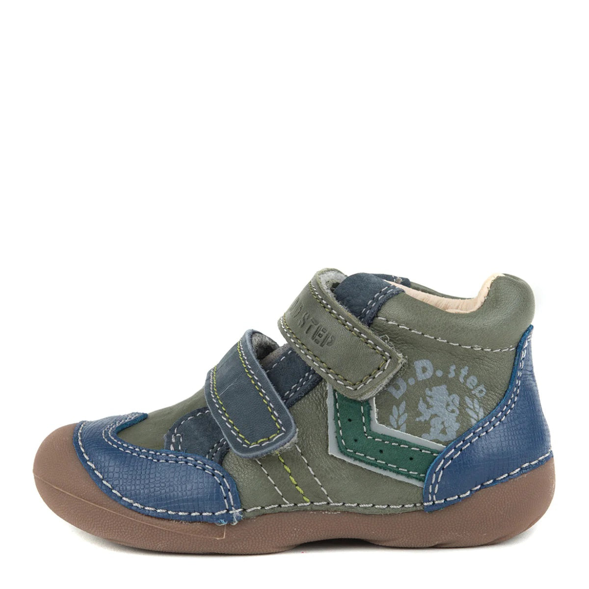 D.D. Step Toddler Boy Shoes Khaki With Green Stripe - Supportive Leather From Europe Kids Orthopedic - shoekid.ca