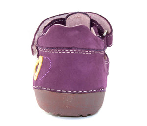 D.D. Step Toddler Single Strap Girl Sandals/Dress Shoes Dark Purple With Flowers - Supportive Leather From Europe Kids Orthopedic - shoekid.ca