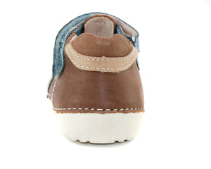 D.D. Step Toddler Single Strap Boy Sandals/Open Shoes Brown With Blue Details - Supportive Leather From Europe Kids Orthopedic - shoekid.ca