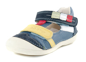 D.D. Step Toddler Double Strap Boy Sandals/Open Shoes Blue With Colourful Details - Supportive Leather From Europe Kids Orthopedic - shoekid.ca
