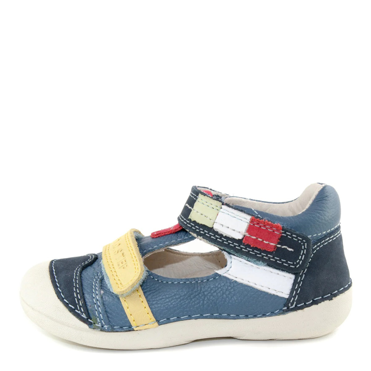D.D. Step Toddler Double Strap Boy Sandals/Open Shoes Blue With Colourful Details - Supportive Leather From Europe Kids Orthopedic - shoekid.ca