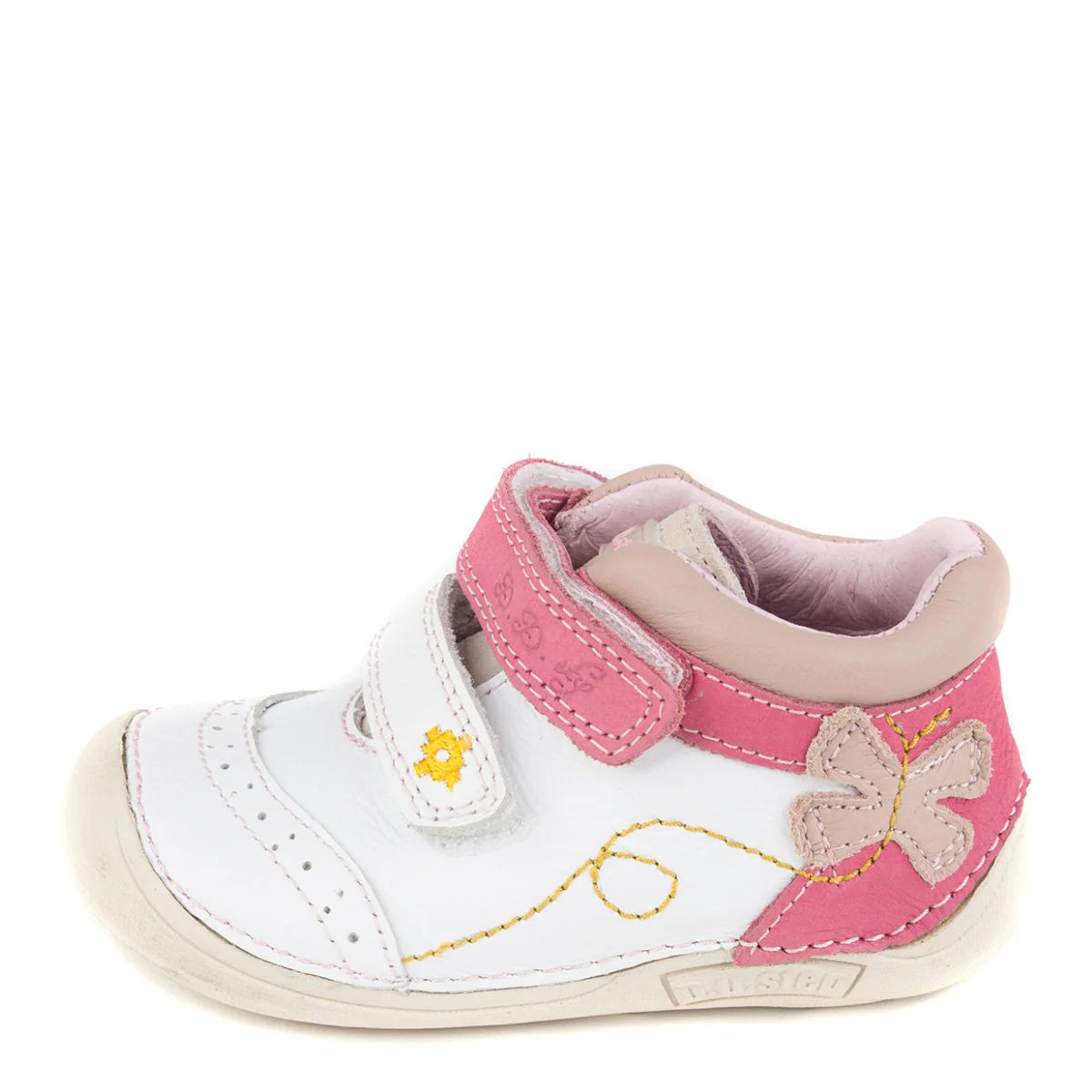 D.D. Step Toddler Girl Shoes White And Pink Butterfly Theme - Supportive Leather From Europe Kids Orthopedic - shoekid.ca