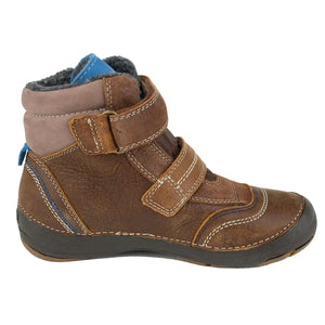 D.D. Step Big Kid Shoes/Winter Boots With Faux Fur Insulation Brown And Blue - Supportive Leather Shoes From Europe Kids Orthopedic - shoekid.ca