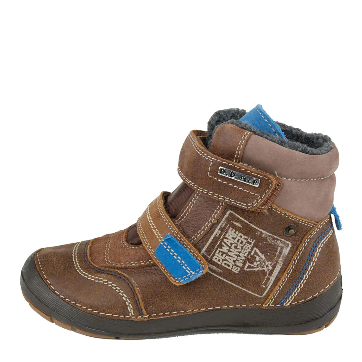 D.D. Step Big Kid Shoes/Winter Boots With Faux Fur Insulation Brown And Blue - Supportive Leather Shoes From Europe Kids Orthopedic - shoekid.ca