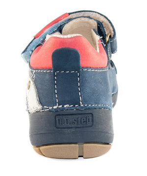 D.D. Step Little Kid Double Strap Boy Sandals/Open Shoes Blue With Red And White Details - Supportive Leather From Europe Kids Orthopedic - shoekid.ca