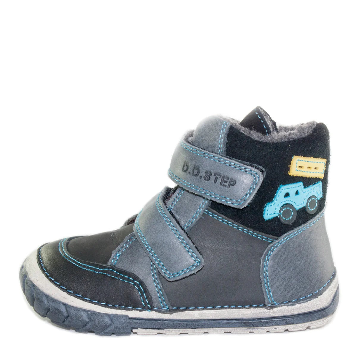 D.D. Step Toddler Boy Shoes/Winter Boots With Faux Fur Insulation Grey Blue Truck - Supportive Leather Shoes From Europe Kids Orthopedic - shoekid.ca