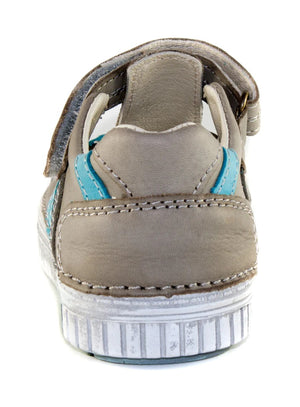 D.D. Step Little Kid Boy Double Strap Sandals/Open Shoes Grey With Blue Stripe - Supportive Leather From Europe Kids Orthopedic - shoekid.ca