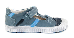 D.D. Step Big Kid Double Strap Boy Sandals/Open Shoes Blue With Stripe - Supportive Leather From Europe Kids Orthopedic - shoekid.ca