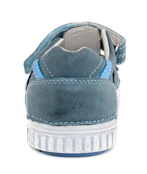 D.D. Step Big Kid Double Strap Boy Sandals/Open Shoes Blue With Stripe - Supportive Leather From Europe Kids Orthopedic - shoekid.ca