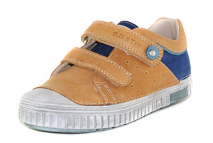 D.D. Step big kid boy shoes sandy brown with blue heel size US 13-4 - TinyShoes