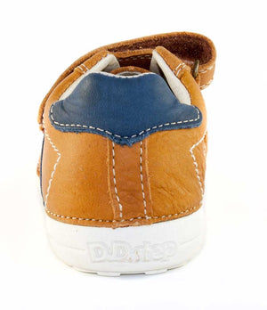 D.D. Step Little Kid Boy Shoes Sandy Brown With Blue Waves - Supportive Leather From Europe Kids Orthopedic - shoekid.ca
