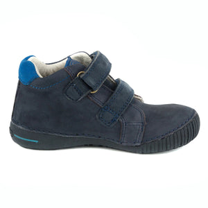 D.D. Step Little Kid Boy High-Top Shoes Blue With Grey Stamp Decor - Supportive Leather From Europe Kids Orthopedic - shoekid.ca