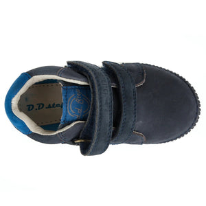 D.D. Step Little Kid Boy High-Top Shoes Blue With Grey Stamp Decor - Supportive Leather From Europe Kids Orthopedic - shoekid.ca
