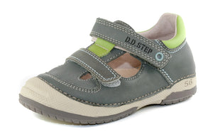D.D. Step Toddler Double Strap Boy Sandals/Open Shoes Khaki With Neon Green Details - Supportive Leather From Europe Kids Orthopedic - shoekid.ca