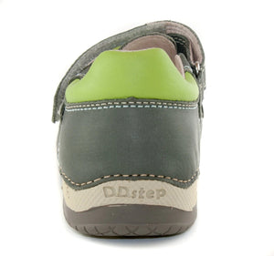 D.D. Step Toddler Double Strap Boy Sandals/Open Shoes Khaki With Neon Green Details - Supportive Leather From Europe Kids Orthopedic - shoekid.ca