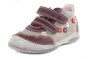 D.D. Step Toddler Girl Shoes Grey And Mauve With Drawings Flowers - Supportive Leather From Europe Kids Orthopedic - shoekid.ca