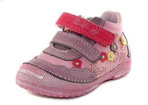D.D. Step Toddler Girl Shoes Dark Pink And Purple With Drawings Flowers - Supportive Leather From Europe Kids Orthopedic - shoekid.ca