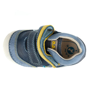D.D. Step Toddler Boy Shoes Dark Blue With Yellow And Decor - Supportive Leather From Europe Kids Orthopedic - shoekid.ca