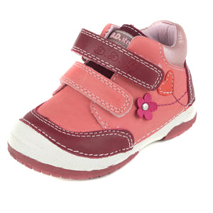 D.D. Step Toddler Girl Shoes Pink And Mauve With Heart Flower - Supportive Leather From Europe Kids Orthopedic - shoekid.ca