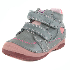 D.D. Step Toddler Girl Shoes Grey With Pink Heart - Supportive Leather From Europe Kids Orthopedic - shoekid.ca