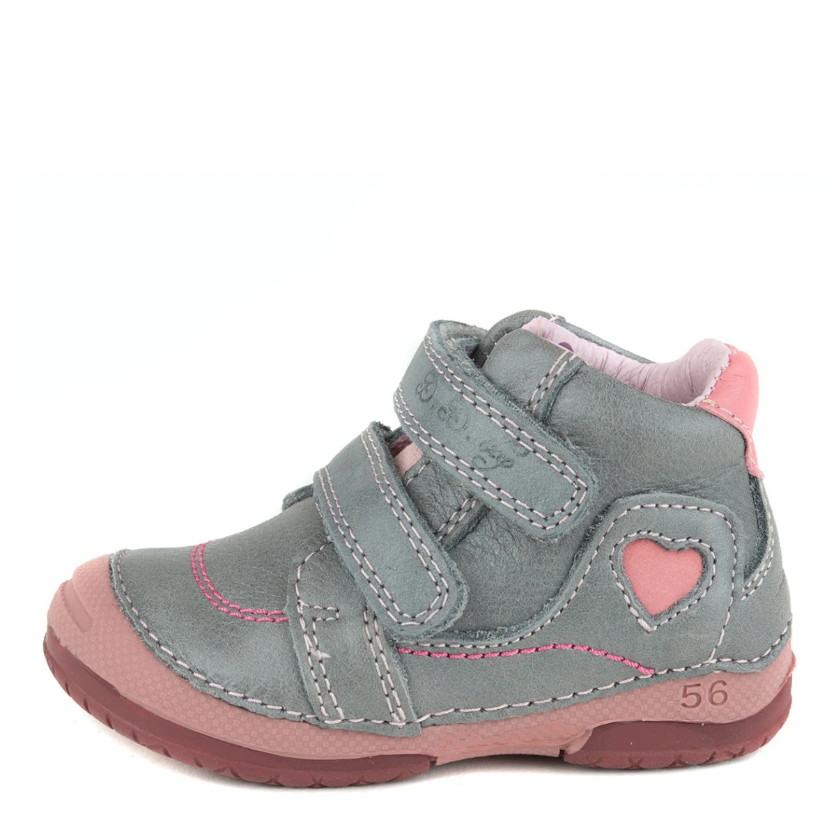 D.D. Step Toddler Girl Shoes Grey With Pink Heart - Supportive Leather From Europe Kids Orthopedic - shoekid.ca
