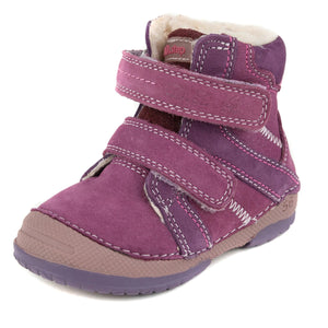 D.D. Step Toddler Girl Shoes/Winter Boots With Faux Fur Insulation Violet Double Velcro - Supportive Leather Shoes From Europe Kids Orthopedic - shoekid.ca
