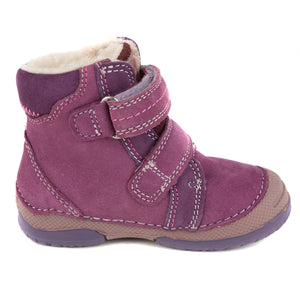 D.D. Step Toddler Girl Shoes/Winter Boots With Faux Fur Insulation Violet Double Velcro - Supportive Leather Shoes From Europe Kids Orthopedic - shoekid.ca