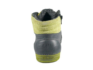 D.D. Step Big Kid Boy Shoes/Winter Boots With Faux Fur Insulation Grey Neon Green - Supportive Leather Shoes From Europe Kids Orthopedic - shoekid.ca