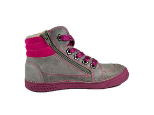 D.D. Step Big Kid Girl Shoes/Winter Boots With Faux Fur Insulation Grey Neon Pink And Silver Flowers - Supportive Leather Shoes From Europe Kids Orthopedic - shoekid.ca