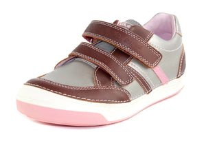 D.D. Step Big Kid Girl Double Strap Shoes Metal And Light Pink With Maroon - Supportive Leather From Europe Kids Orthopedic - shoekid.ca