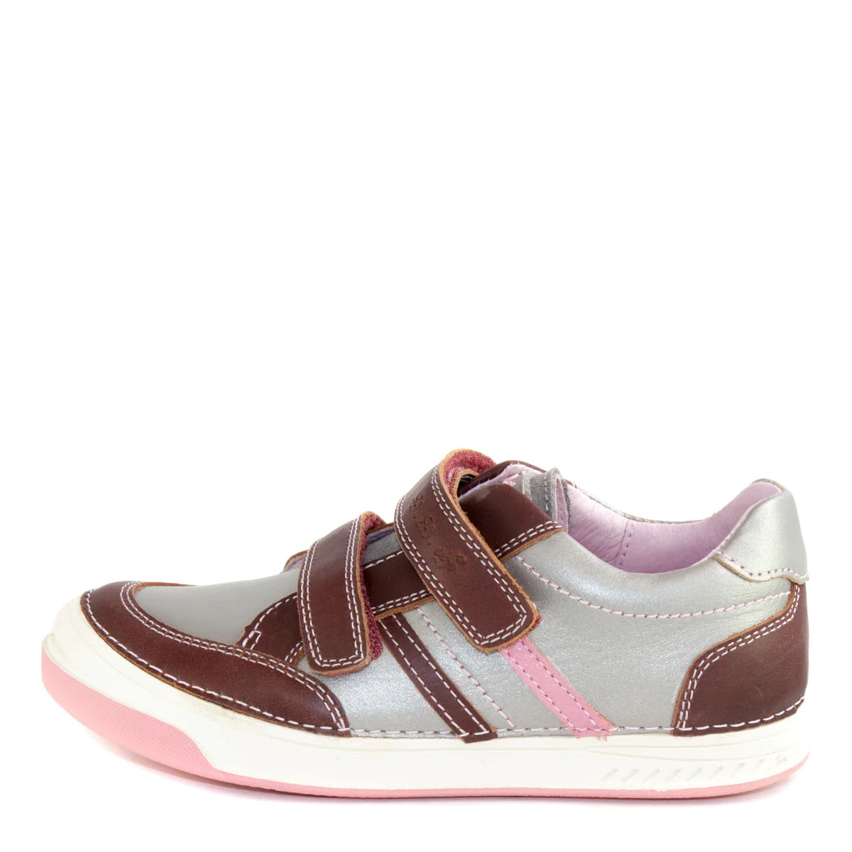 D.D. Step Big Kid Girl Double Strap Shoes Metal And Light Pink With Maroon - Supportive Leather From Europe Kids Orthopedic - shoekid.ca