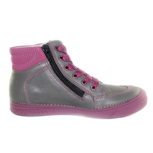 D.D. Step Big Kid Girl High-Top Shoes Grey With Pink - Supportive Leather From Europe Kids Orthopedic - shoekid.ca