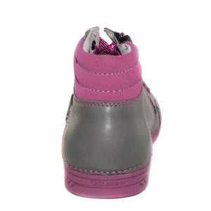D.D. Step Big Kid Girl High-Top Shoes Grey With Pink - Supportive Leather From Europe Kids Orthopedic - shoekid.ca