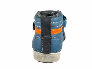 D.D. Step Little Kid Boy Shoes/Winter Boots With Faux Fur Insulation Blue Orange And Grey Decor Stripes - Supportive Leather Shoes From Europe Kids Orthopedic - shoekid.ca