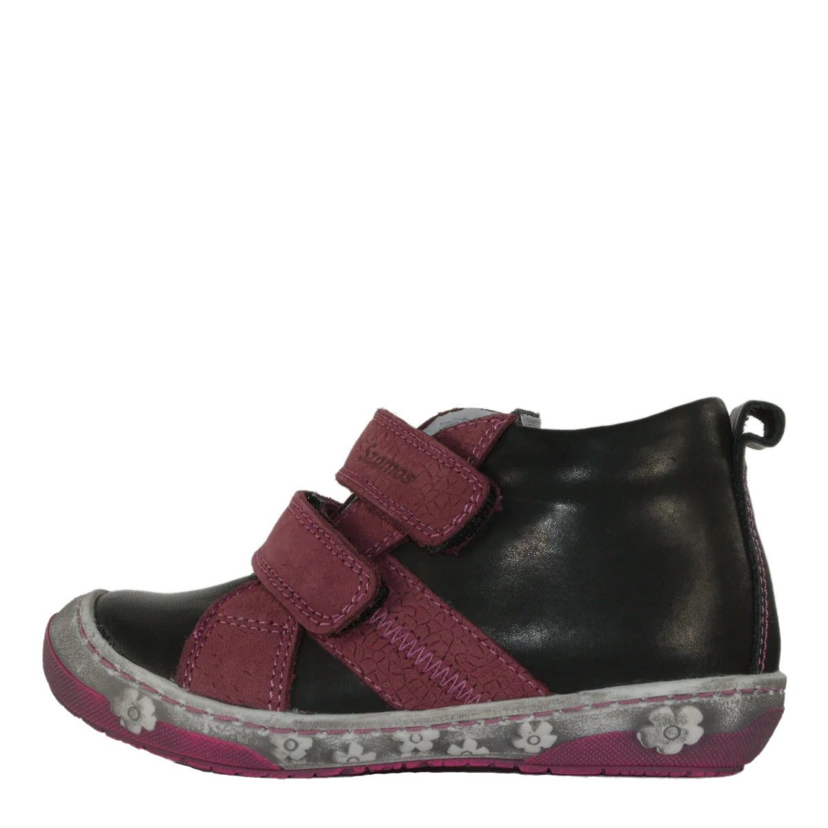 Szamos Kid Girl Sneakers Black With Pink Velcro Straps - Made In Europe - shoekid.ca