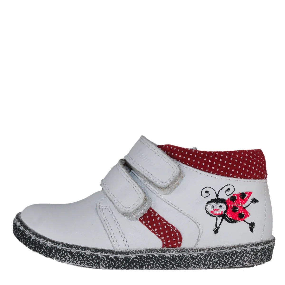 Szamos kid girl sneakers white with ladybird decor and polka dots and double velcro strap toddler size