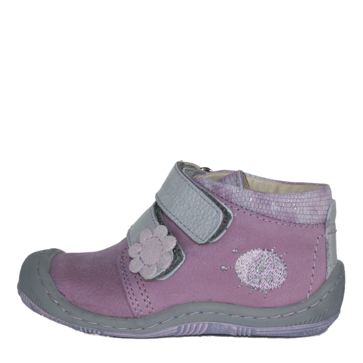 Szamos kid girl sneakers pale purple with ladybug and flower decor and double velcro straps toddler size - TinyShoes