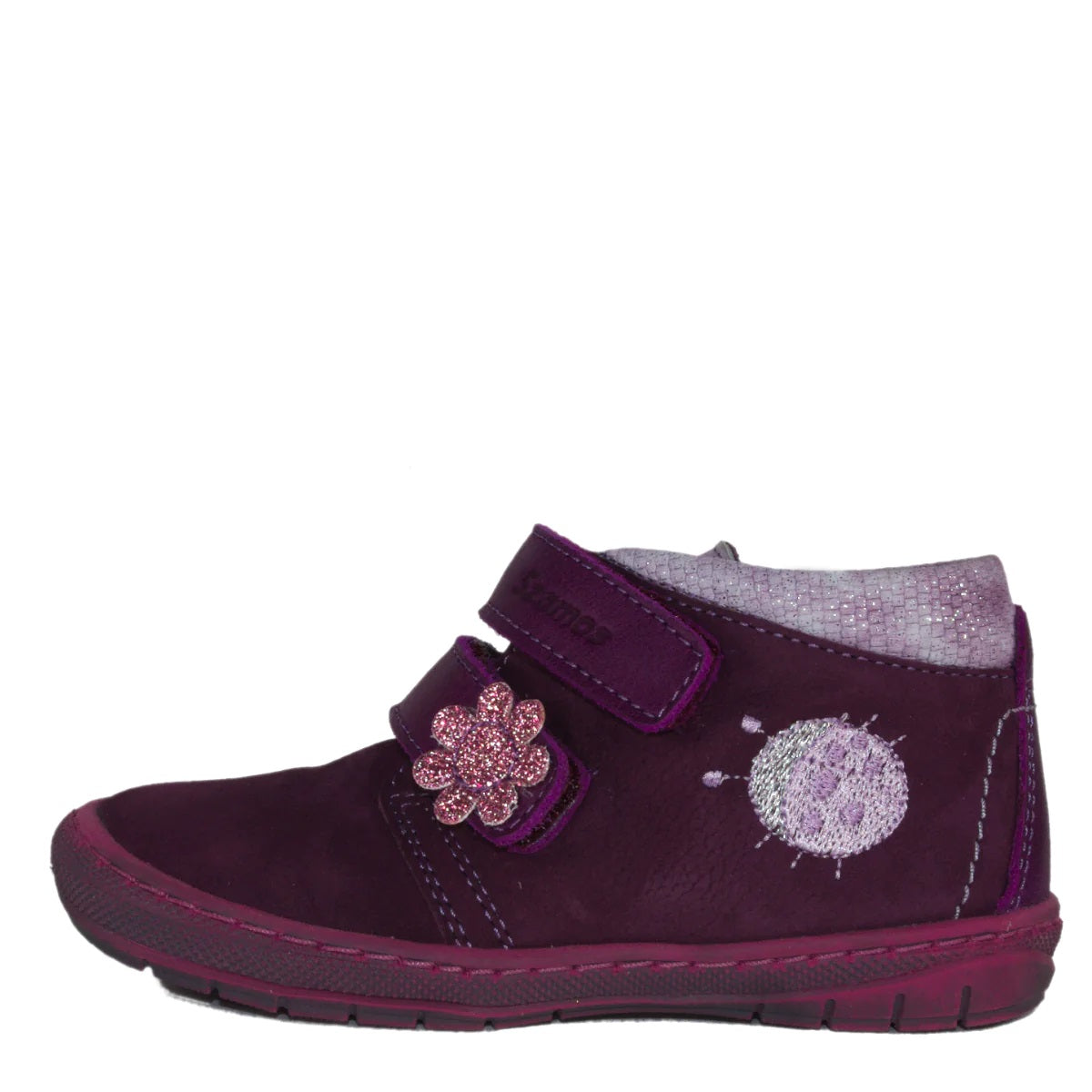 Szamos kid girl sneakers burgundy color with ladybug and flower decor and double velcro straps toddler size