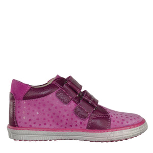 Szamos kid girl sneakers pink with hearts and burgundy velcro straps toddler/little kid/big kid size - TinyShoes