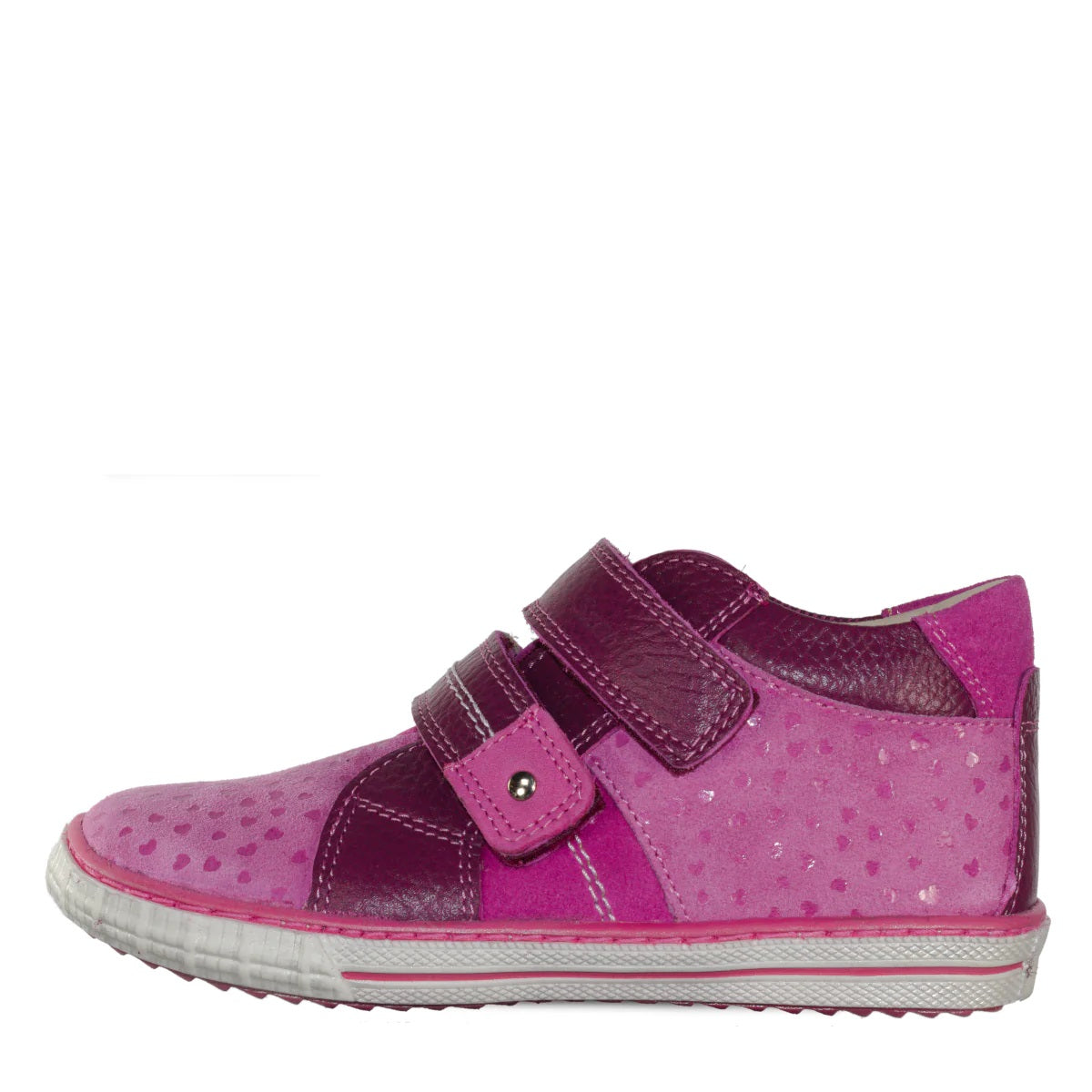 Szamos kid girl sneakers pink with hearts and burgundy velcro straps toddler/little kid/big kid size