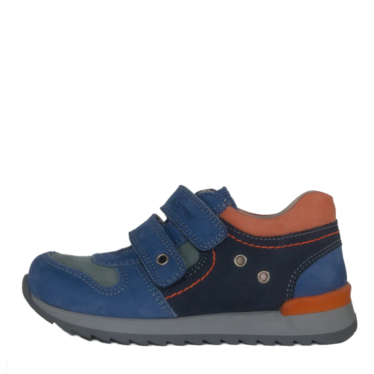 Szamos kid boy sneakers light and navy blue with orange heel liner little kid/big kid size