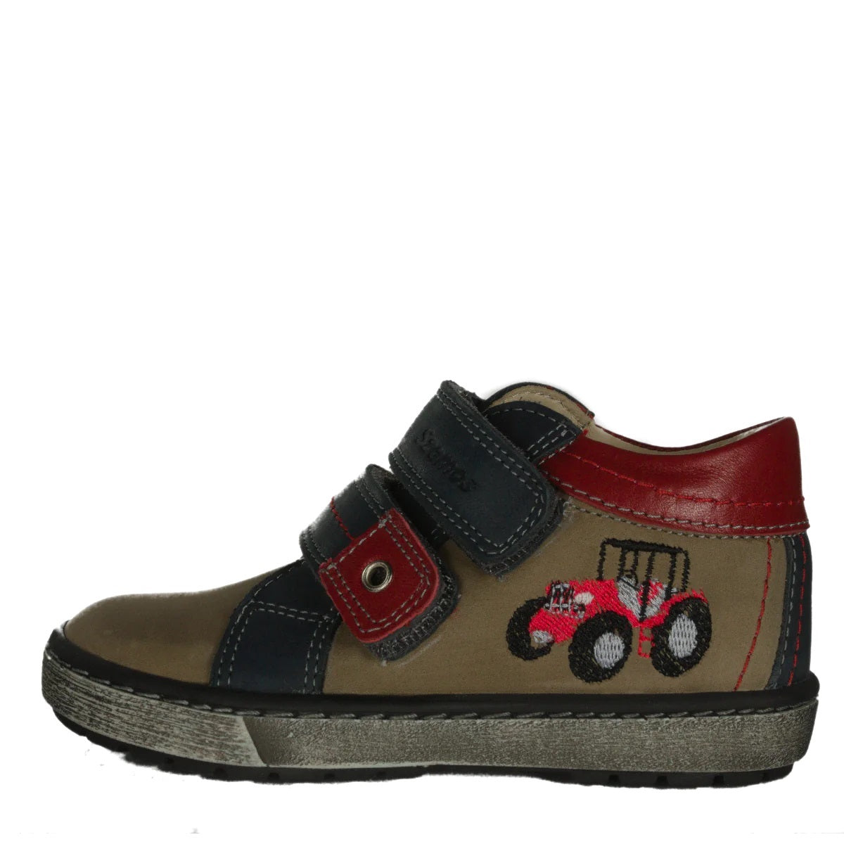 Szamos kid boy sneakers light brown with red tractor decor toddler/little kid/big kid size