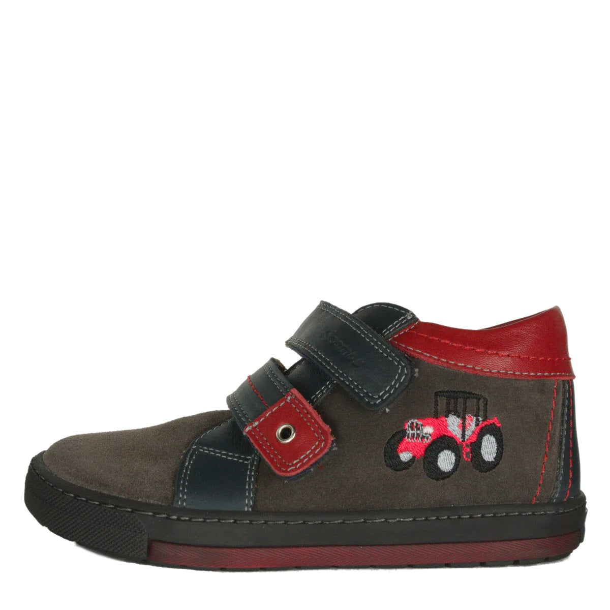 Szamos kid boy sneakers dark brown with red tractor decor little kid/big kid size