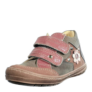Szamos kid girl sneakers grey with pink sole and velcro straps flower in star decor toddler/little kid size - TinyShoes