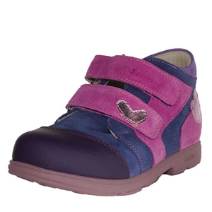 Szamos kid girl supinated sneakers purple with fuxia velcro straps and heart decor little kid/big kid size - TinyShoes