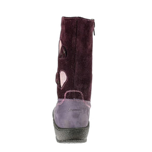 Szamos kid girl winter boots mauve and purple with hearts and side zipper little kid/big kid size - TinyShoes